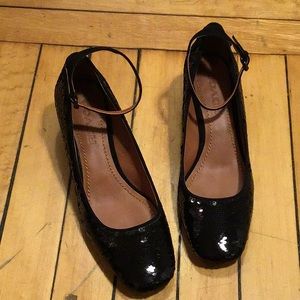 Coach Black Sequin Ankle Strap Pumps